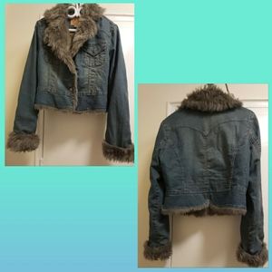 Denim Jacket with fur sleeves